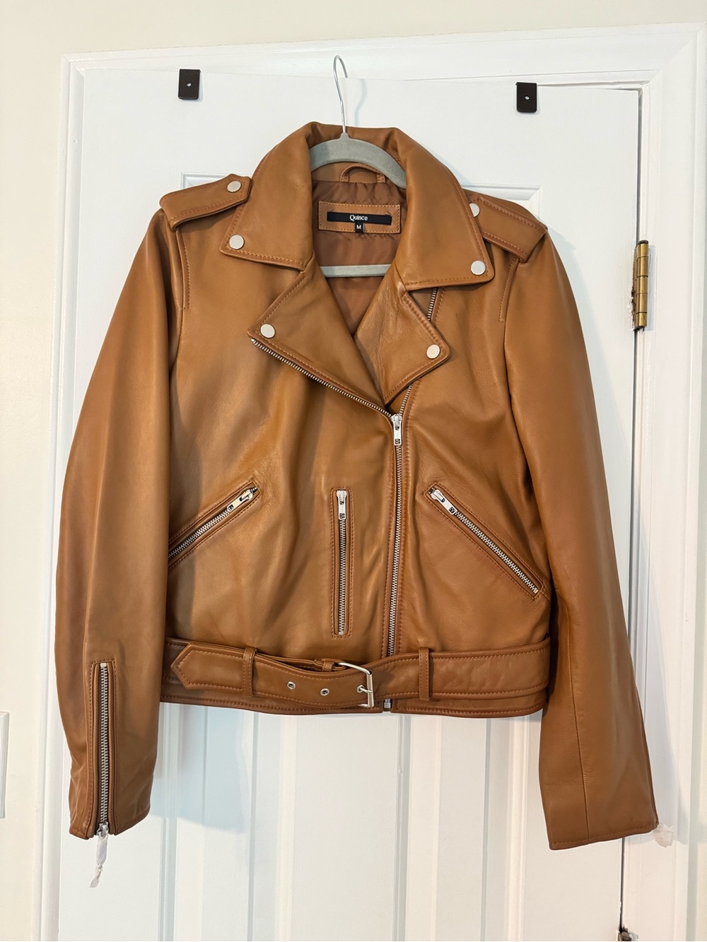 Quince Tan-Brown 100% Leather Motorcycle Jacket -Brand New - Picture 5 of 8